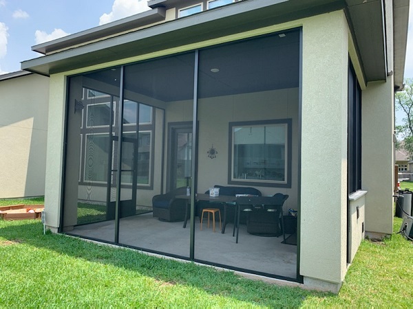 Aluminum Framing for Screened Patio Walls in a backyard in Austin, TX