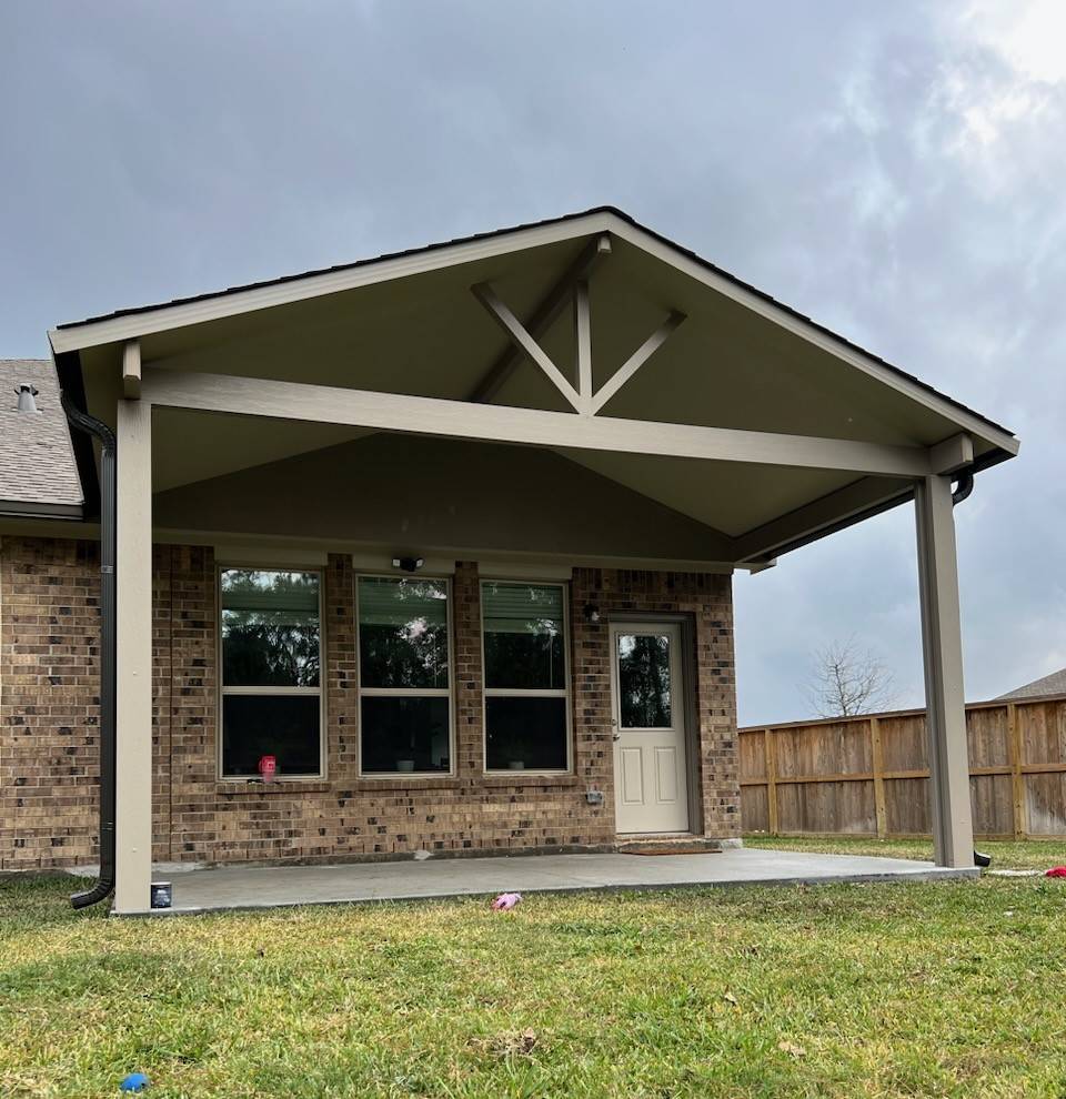 Gabled patio cover attached to a house in Houston TX